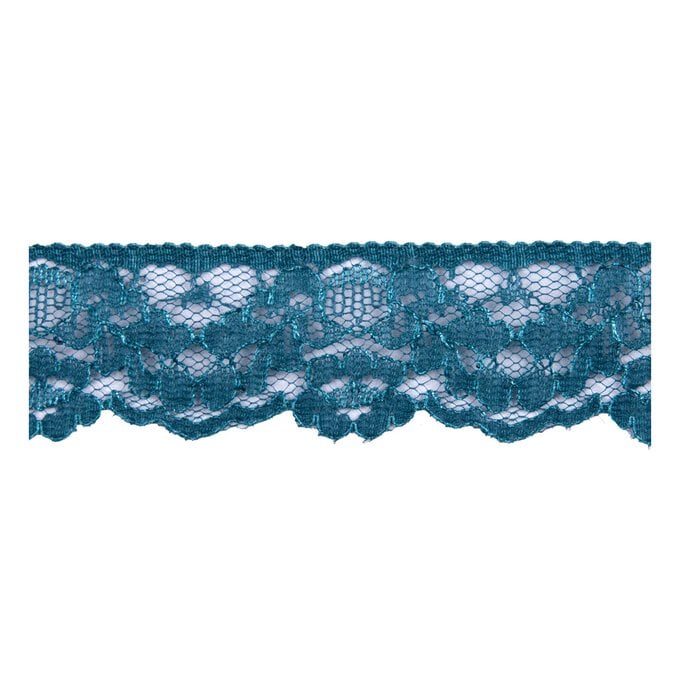 Petrol Blue 35mm Floral Nylon Lace Trim by the Metre image number 1