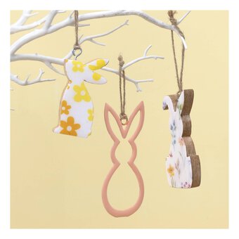 Hanging Wooden Enamel Bunny Decoration 8cm 