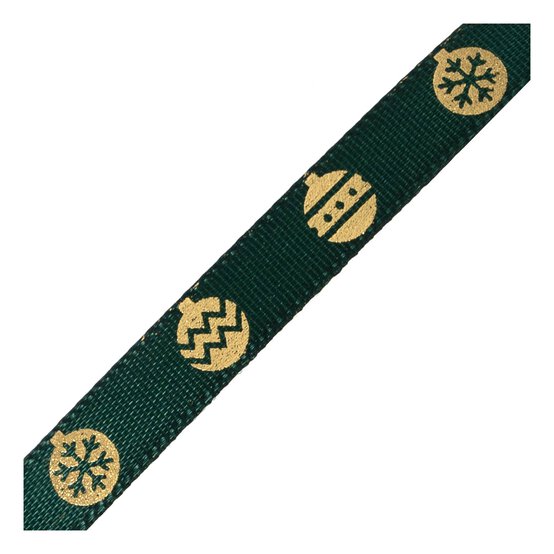 Green Bauble Printed Ribbon 10mm x 3m | Hobbycraft