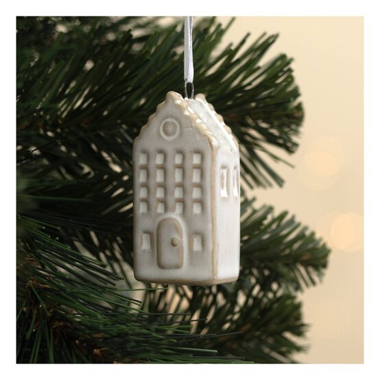 Hanging Beige Ceramic House Decoration 6cm image number 1