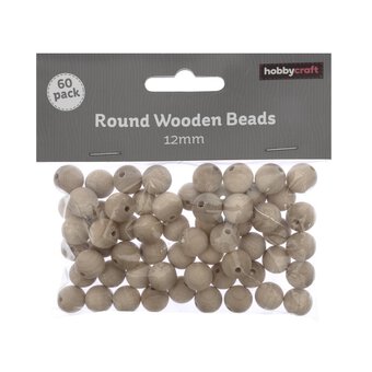 Unvarnished Wooden Beads 12mm 60 Pack