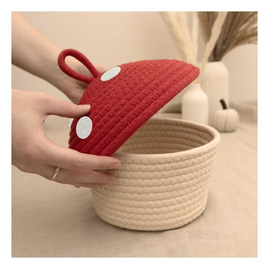 Red and White Mushroom Rope Basket 18cm image number 3