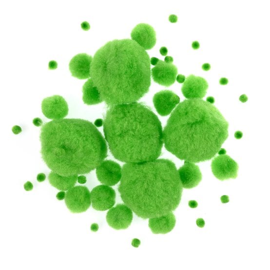 Bright Green Pom Poms 60 Pack  image number 1