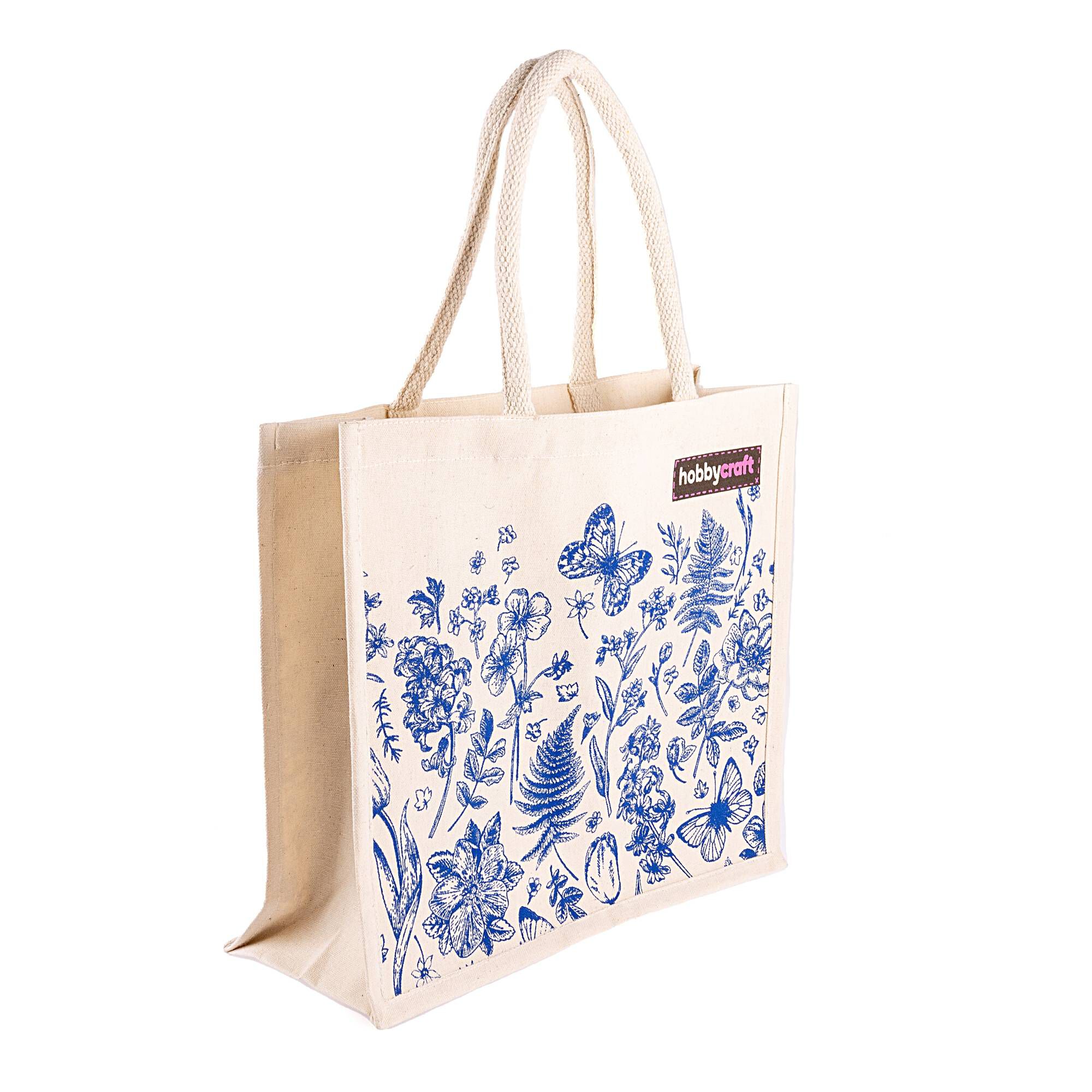 664675 1000 2 hobbycraft canvas bag for life blue floral jute