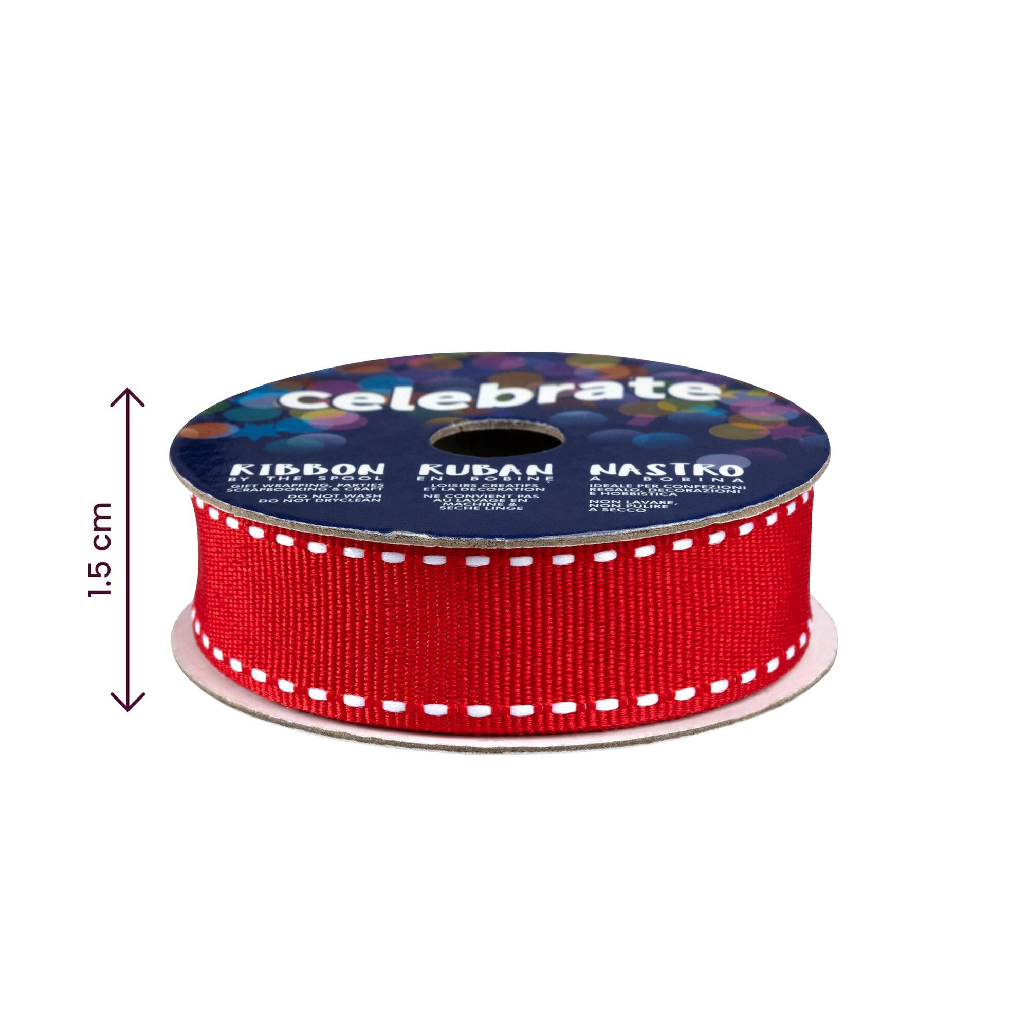 Red Grosgrain Running Stitch Ribbon 15mm x 4m | Hobbycraft