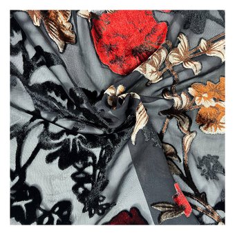 Black and Red Nylon Rayon Burnout Fabric by the Metre