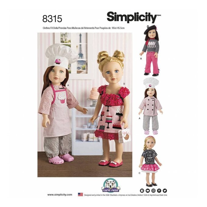 Simplicity Chef Doll Clothes Sewing Pattern 8315 image number 1