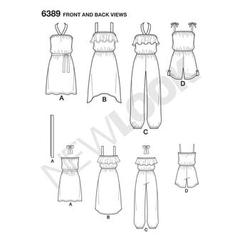 New Look Girls' Dress and Jumpsuit Sewing Pattern 6389