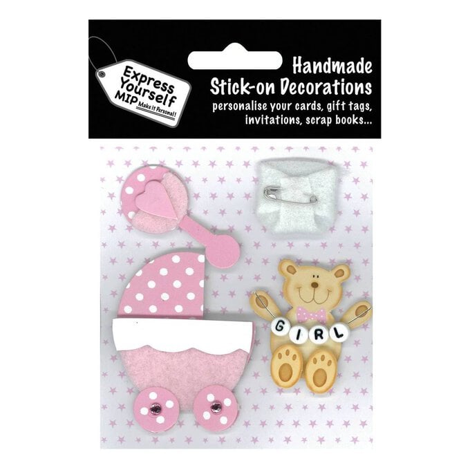 Express Yourself Pink Pram and Bear Card Toppers 4 Pieces image number 1