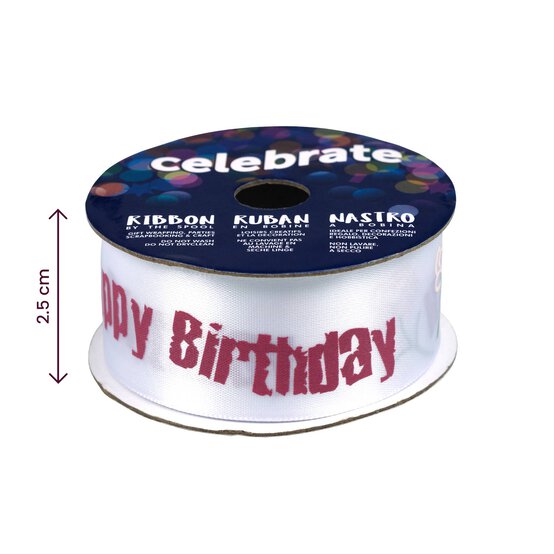 Hot Pink Happy Birthday Rose Ribbon 25mm x 3m image number 4