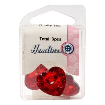 Hemline Red Novelty Crystal Button 3 Pack