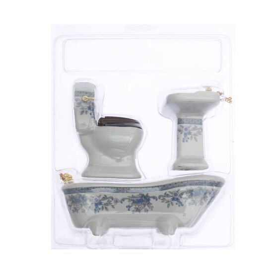 Doll&rsquo;s House Blue Floral Ceramic Bathroom Set 3 Pieces image number 5