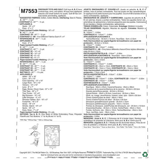 McCall’s Dinosaur Toys Sewing Pattern M7553 image number 2