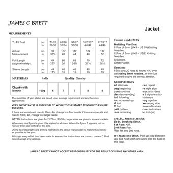 James C Brett Chunky Jacket Pattern JB749