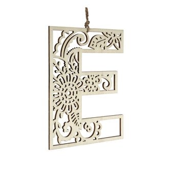 Wooden Filigree Hanging Letter E 13cm