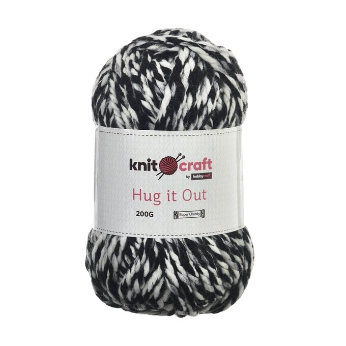 Knitcraft Charcoal Cream Hug It Out Yarn 200g image number 1