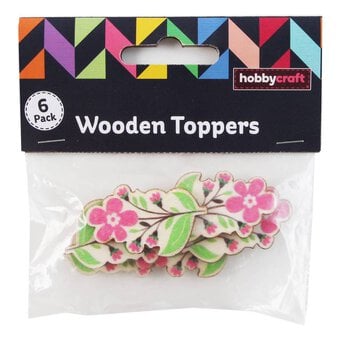 Pink Flower Wooden Toppers 6 Pack image number 3