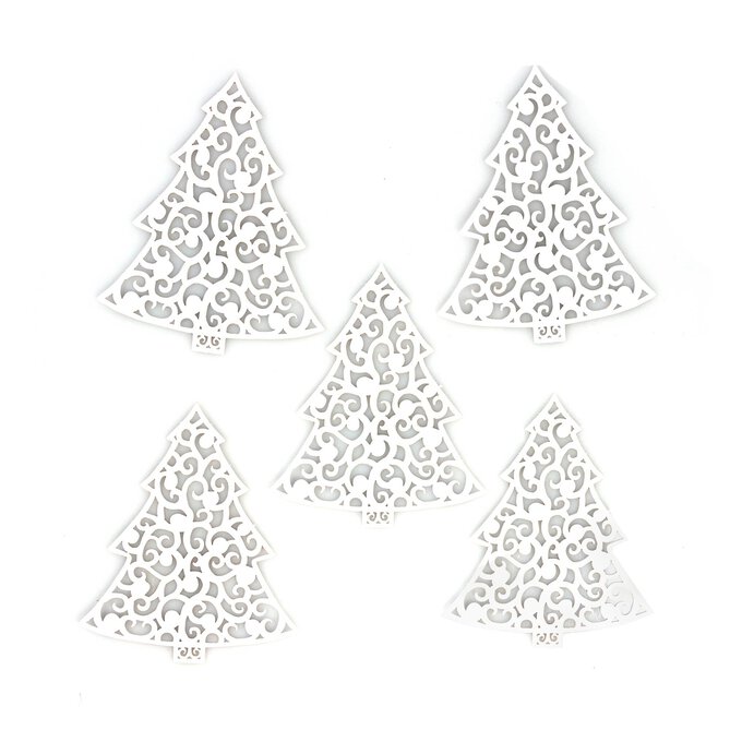 White LaserCut Paper Tree Embellishments 5 Pack Hobbycraft