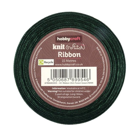 Forest Green Satin Ribbon 9mm x 15m image number 2