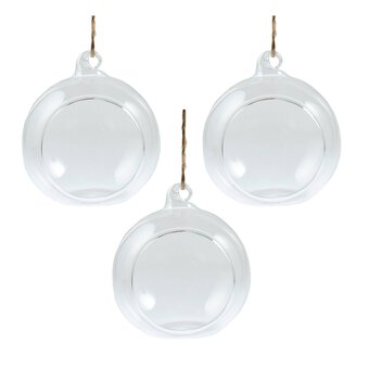 Round Flat Fillable Glass Bauble 8cm 3 Pack