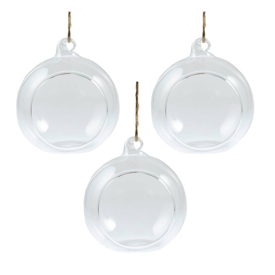 Round Flat Fillable Glass Bauble 8cm 3 Pack image number 1