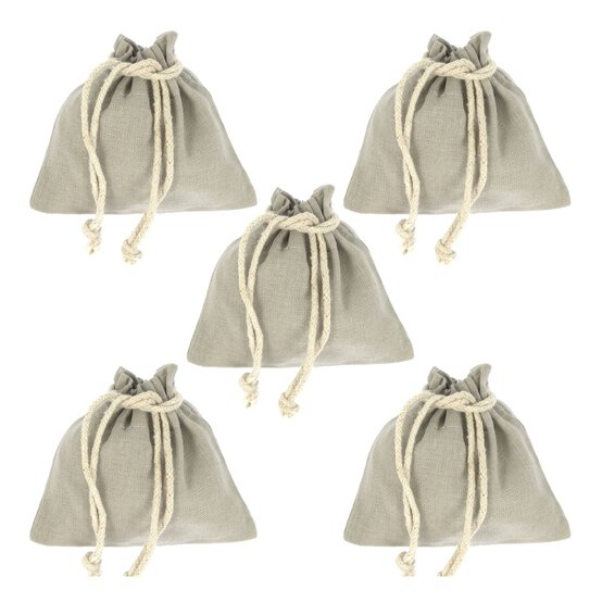 Grey Mini Cotton Drawstring Bags 5 Pack image number 1