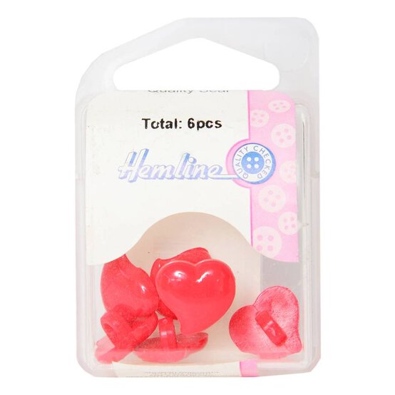 Hemline Red Novelty Hearts Button 6 Pack image number 2