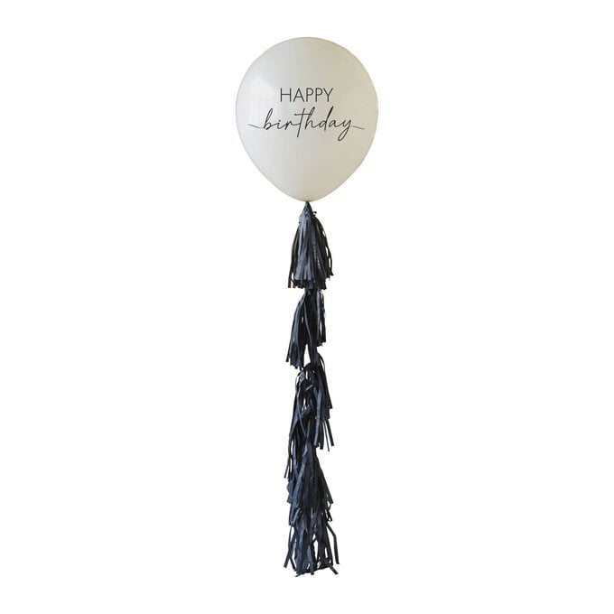 Ginger Ray Happy Birthday Balloon with Black Tassel Tail image number 1