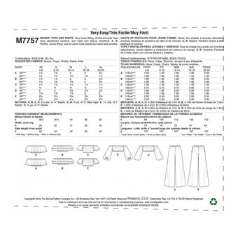 McCall's Women's Top and Trousers  Sewing Pattern M7757 (Z L-XL)