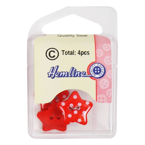 Hemline Red Novetly Star Button 4 Pack image number 2