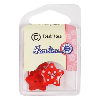 Hemline Red Novetly Star Button 4 Pack