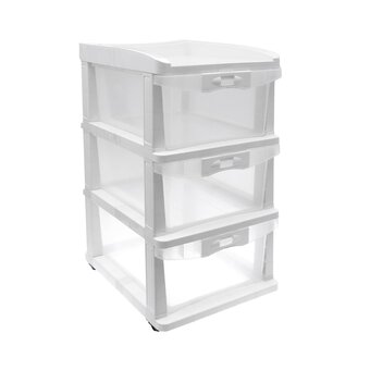 White Storage Tower with Wheels 3 Drawers