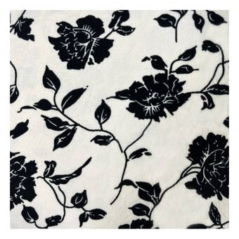 Black on White Floral Crinkle Print Fabric by the Metre