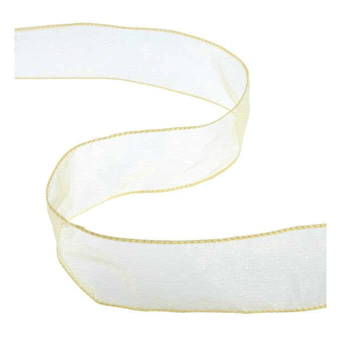 Light Gold Wire Edge Organza Ribbon 63mm x 3m image number 1
