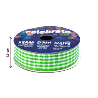 Lime Gingham Ribbon 15mm x 4m image number 4
