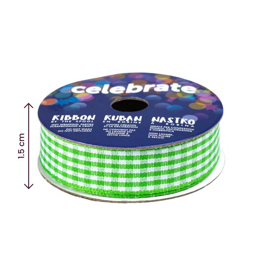 Lime Gingham Ribbon 15mm x 4m image number 4
