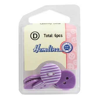 Hemline Lavender Striped Buttons 15mm 6 Pack image number 2
