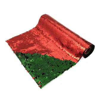 Red and Green Sequin Fabric Roll 28cm x 2m 
