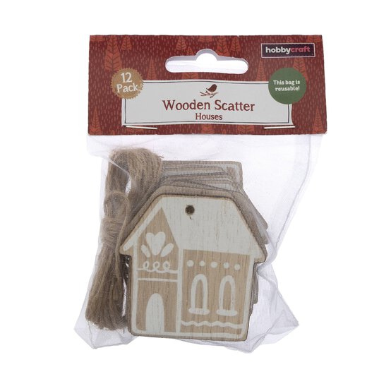 Mini Hanging Wooden House Decorations 12 Pack  image number 3