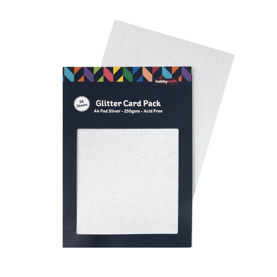 Silver Glitter Card A4 16 Pack image number 1