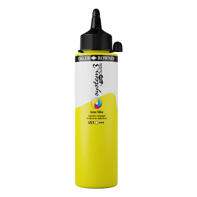 Daler-Rowney System3 Lemon Yellow Fluid Acrylic 250ml (651) image number 1