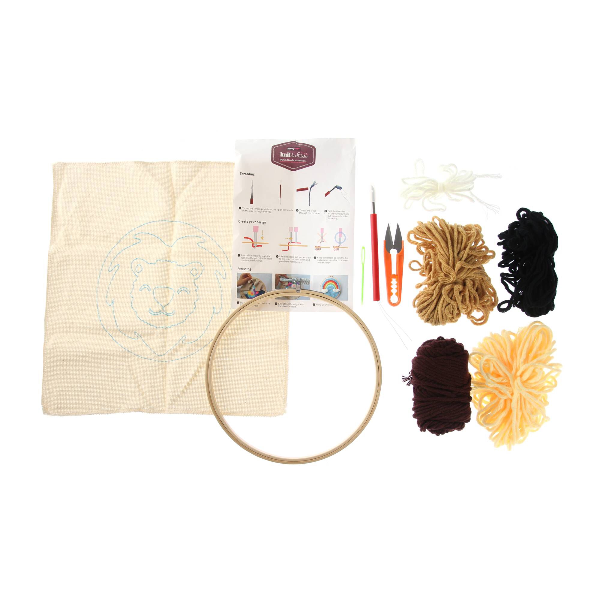 Lion Embroidery Punch Needle Hoop Kit 20cm | Hobbycraft