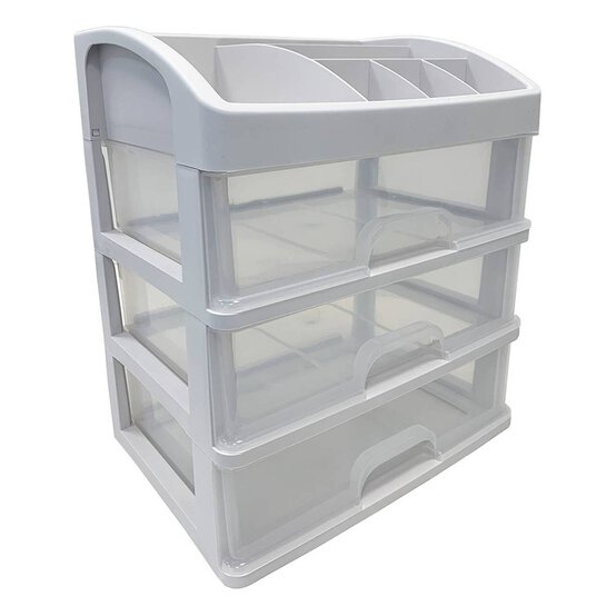 Hobbycraft White Three Drawer Desk Storage 28cm x 20cm x 32cm image number 1