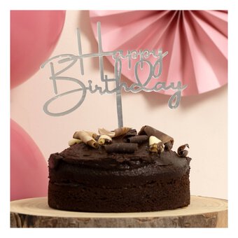 Whisk Silver Acrylic Happy Birthday Cake Topper