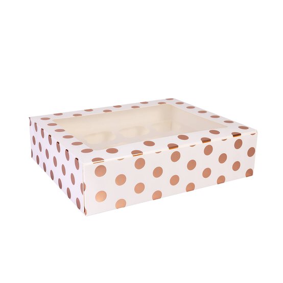 Rose Gold Polka Dot Cupcake Tray Box 12 Wells image number 1