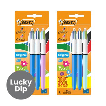 Assorted BIC 4 Colours Original and Fun Pens 3 Pack