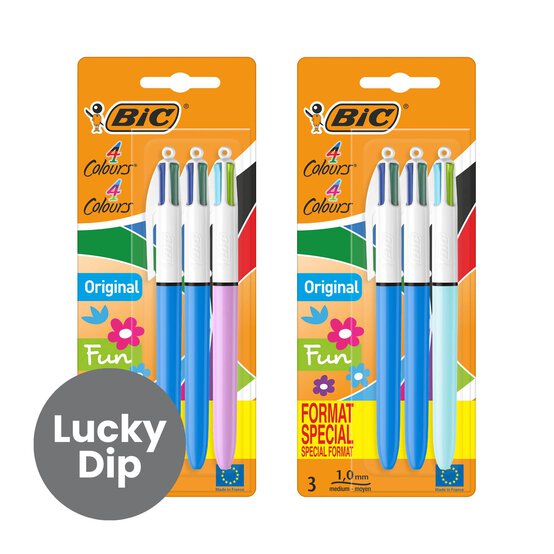 Assorted BIC 4 Colours Original and Fun Pens 3 Pack image number 1