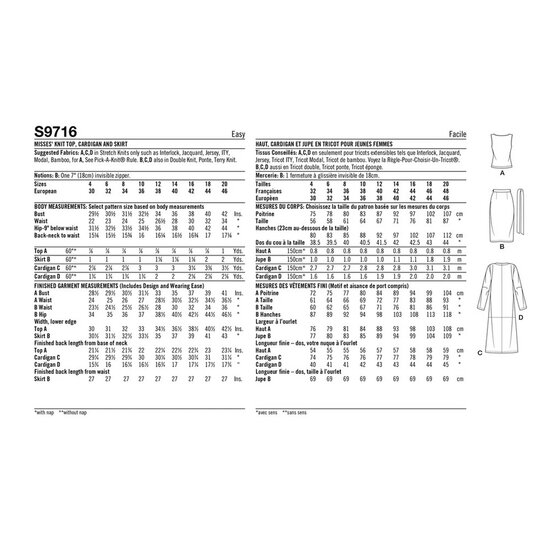 Simplicity Women's Top, Cardigan and Skirt  Sewing Pattern S9716 (P5 12-20) image number 2