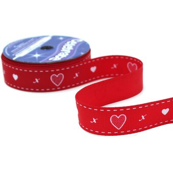 Red Hearts Grosgrain Ribbon 16mm x 4m image number 3