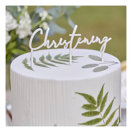 Ginger Ray White Wooden Christening Cake Topper image number 2